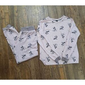 Small Disney Blush Pink Mickey Mouse Pajama Set Long Sleeve Pants Soft